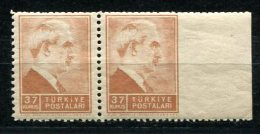 3307 - TÜRKEI, Mi.Nr.1151, Postfr. Paar Vom Rechten Rand (Inönü), Rechts Ungezähnt - TURKEY - Mnh Pair, Imperf. At Right - Unused Stamps