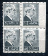 3308 - TÜRKEI, Mi.Nr.1140, Postfr. 4er-Block V.rechten Rand (Inönü), Rechts Ungezähnt - TURKEY - Mnh Pair, Imp. At Right - Unused Stamps