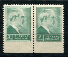 3309 - TÜRKEI, Mi.Nr.1138, Postfr. Waag.Paar Rand (Inönü), Unten Ungezähnt - TURKEY - Mnh Pair, Imp. At Bottom - Unused Stamps