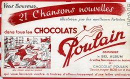 * BUVARD PUBLICITAIRE - 21 Chansons Nouvelles Dans Tous Les CHOCOLATS POULAIN...BON VOYAGE MONSIEUR DUMOLLET - Cocoa & Chocolat