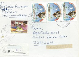 TIMBRES - STAMPS - CAP VERT - LETTRE RECOMMANDÉ POUR PORTUGAL - PRO JEUNES - 2e CONGRÈS DE JAACV -TIMBRES OBLITÉRÉ -RARE - Cap Vert