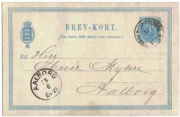 Suede Sverige Entier Stationary Ganzache Aalborg 1885 Lettre Cover Brief - Covers & Documents