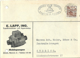 Motiv Karte  "Lapp, Transformatoren Und Apparatebau, Zürich - Mobilapumpen"       1942 - Lettres & Documents