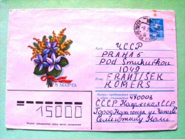 Kazakhstan (USSR) 1984 Pre Paid Cover To Praha Prague - Flowers - Plane - Kazachstan