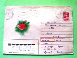 Kazakhstan (USSR) 1989 Pre Paid Cover To Praha Prague - Plane - Flower Rose - Kazachstan