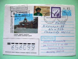 Kazakhstan 1994 Registered Pre Paid Cover To Russia - Palace - Space Spaceship - Poet Kalkaman - Kazachstan