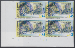 2007.108 CUBA 2007 MNH IMPERFORATED PROOF BLOCK 4. NATIONAL ZOO. ZOOLOGICO. LEOPARDO. FELINE. LEOPARD. DISPLACED COLOR E - Imperforates, Proofs & Errors