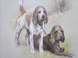 Peproduction D´une  Peinture Sur Support Carton Deux Chiens De Chasse à La Chasse 2 Epagneuls > Signé P. Wardja - Autres & Non Classés