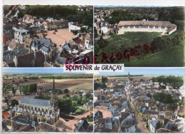 18 - SOUVENIR DE GRACAY - PLACE DU MARCHE-EGLISE ROMANE-NOTRE DAME DE GRACAY- VUE GENERALE - Graçay