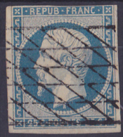 12497# 25 Centimes BLEU NAPOLEON REPUBLIQUE 1852 Oblitération GRILLE SANS FIN Cote 200 Euros - 1852 Luigi-Napoleone