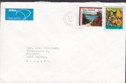 New Zealand Airmail Par Avion Labels GLENDALE 1987 Cover TUREBY Denmark Doubtless Bay & Reused Christmas Stamp (2 Scans - Poste Aérienne