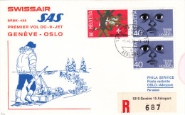 Genève Oslo 1974 Par Swissair & SAS DC-9 - 1er Vol Erstflug Inaugural Flight -  Norway Norvège Suisse - Lettres & Documents