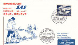 Oslo Genève 1974 Par Swissair & SAS DC-9 - 1er Vol Erstflug Inaugural Flight -  Norway Norvège Suisse - Erst- U. Sonderflugbriefe