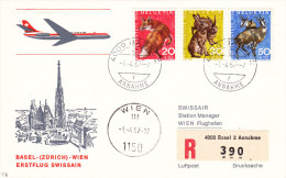 Basel Zurich Wien Par Swissair 1967 - 1er Vol Erstflug Inaugural Flight -  Autriche  Suisse Bale - First Flight Covers