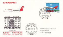 Zurich Innsbruck 1987 Par Crossair - 1er Vol Erstflug Inaugural Flight -  Suisse - First Flight Covers