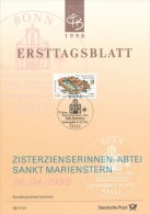 BRD / First Day Sheet (1998/12) 53111 Bonn: Cistercian Abbey St. Marie Star (Marijina Hwezda), 750 Years - Abbeys & Monasteries
