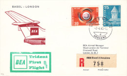 Basel London 1965 Via Trident BEA - 1er Vol Erstflug Inaugural Flight - Suisse GB Bale - Lettres & Documents
