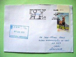 Spain 2012 FDC Cover To Nicaragua - Romania Joint Issue - Mountain Goat - Deer Cancel - Bilbao Label On Back - Brieven En Documenten