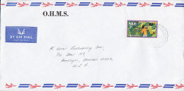Niue Airmail Par Avion OHMS Deluxe ALOFI 1979 Cover To BERWYN Illinois USA Banana Gathering Stamp Overprinted - Niue
