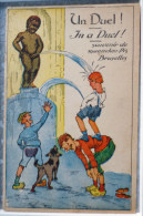 CPA LITHO Illustrateur Manneken-pis Enfant Un Duel Du Plus Long Pipi Voyagé 1947 Flamme Festival Du Film Beau Art - Personnages Célèbres