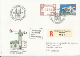 50 Years Of Pro Aero, Geneve-Samedan, 19.5.1988., Switzerland, Registrated Letter - Storia Postale