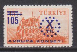 Turquie N° 1442 *** 10ème Ann Du Conseil De L'Europe - (1416 Surchargé) - 1959 - Unused Stamps
