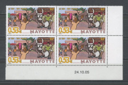 MAYOTTE 2005 N° 181 ** Bloc De 4 Coin Daté Neuf = MNH Superbe Traditions Le Tam-tam Boeuf Animals - Unused Stamps