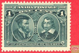 Canada #  97 - 1 Cent  - Mint N/H - Dated  1908 - Cartier & Champlain /  Cartier Et Champlain - Ungebraucht