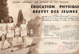 SNCF  - Région Sud - Est  -  EDUCATION  PHYSIQUE -  BREVET  DES JEUNES -  STADE De CHEDDE (74)   Aout 1954. - Diplome Und Schulzeugnisse