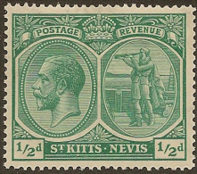 ST KITTS-NEVIS 1921 1/2d KGV SG 37a HM #CY264 - St.Cristopher-Nevis & Anguilla (...-1980)