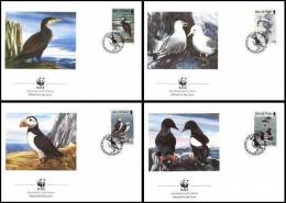 Isle Of Man 1989 WWF W.W.F. Bird FDC Set X4 Cormorant Kittiwake Puffin Black Guillemot Birds - FDC