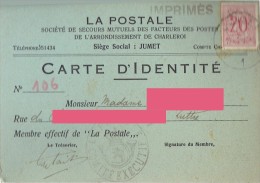 LA POSTALE - Société De Secours Mutuels Des Facteurs Des Postes Arr. CHARLEROI , S.S. Jumet - Carte D´Identité   (3635) - Otros & Sin Clasificación