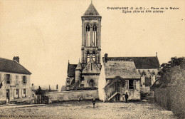 Champagne  Val D'Oise   Place De La Mairie   Cpa : N&b - Champagne Sur Oise