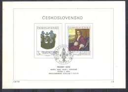 Czechoslovakia FIRST DAY SHEET Mi 2505-2506 Prague Castle Royal Crown , Painting Purkyne   1979 - Cartas & Documentos