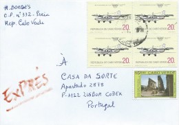 TIMBRES - STAMPS - CAP VERT / CAP VERDE - LETTRE POUR AVION - AVIATION (DHC6)  ET RUINES  CATHÉDRALE- TIMBRES OBLITÉRÉ - Kaapverdische Eilanden