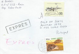 TIMBRES - STAMPS - CAP VERT / CAP VERDE - LETTRE POUR PORTUGAL- AVIATION ISLANDER ET TORTUE - TIMBRES OBLITÉRÉ - Kaapverdische Eilanden