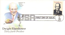 US Presidents  -   Dwight Eisenhower   -  Treize-quatrième  President  -  1er Jour  -  FDC - George Washington
