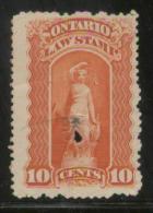 CANADA ONTARIO 1870 LAW STAMP REVENUE 10C RED-ORANGE USED BF#002 - Fiscali