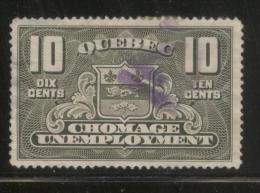 CANADA QUEBEC 1934 UNEMPLOYMENT TAX REVENUE 10C GREY-GREEN USED BF#002 - Fiscale Zegels