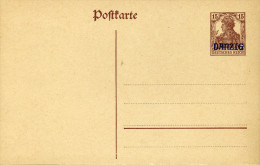 Entier Postal Carte Type Germania 15c Marron Surchargé Dantzig Neuf - Interi Postali