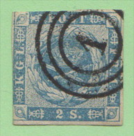 DEN SC #3  Royal Emblems  "1" (= Kjobenhavn) In Conc. Circs., 2+ Margins W/lt Stning On Backside, CV $60.00 - Used Stamps