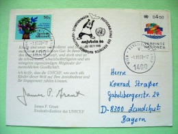 United Nations Vienna 1986 Special Cancel Najubria On Postcard To Bayern Germany - Ship - Birds - Beaver Or Squirrel ... - Storia Postale