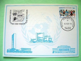United Nations Vienna 1987 Special Cancel Koln On Postcard - UN Day - Dance - Covers & Documents