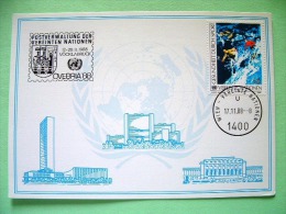 United Nations Vienna 1988 Special Cancel OVEBRIA On Postcard - Health In Sports - Ski - Lettres & Documents
