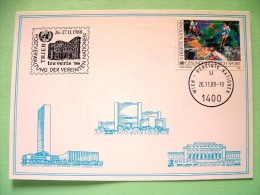 United Nations Vienna 1988 Special Cancel TREVERIS On Postcard - Health In Sports - Tennis - Brieven En Documenten