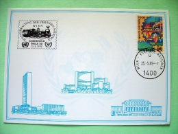 United Nations Vienna 1989 Special Train Cancel Wien On Postcard - World Bank - Transportation - Bus Car Boat - Briefe U. Dokumente