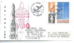 KOUROU : Carte Commémorative Du Lancement  Ariane V 90 Le 8-VIII-1996  ( Marcophilie, Philatélie ) - Space