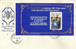Turks & Caicos Islands 1981 Royal Wedding  Self Adhesive  $ 2 FDC - Turcas Y Caicos