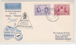 BELGIUM USED COVER 22/08/1957 COB 1013 & 1016 1ER VOL LEIPZIG-BUDAPEST - Covers & Documents