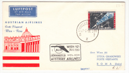 BELGIUM USED COVER 27/05/1958 COB 1051 1ER VOL WIEN-ROM EXPOSITION 1958 - Covers & Documents